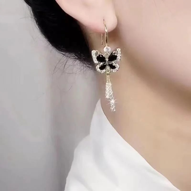 Crystal Butterfly Tassel Earrings Elegant Jewelry For Women