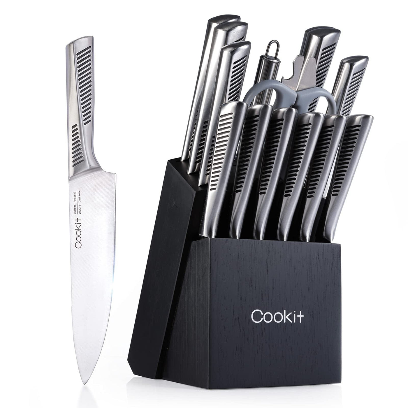 15 Piece Kitchen Knife Set German Stainless Steel With Block And Scissors