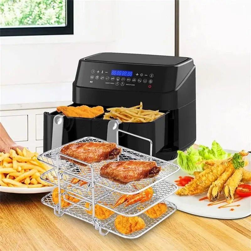 Air Fryer Rack Stainless Steel 3-Layer Stackable Grid For Oven Microwave