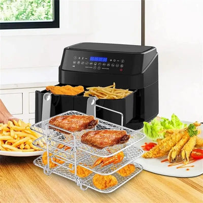 Air Fryer Rack Stainless Steel 3-Layer Stackable Grid For Oven Microwave