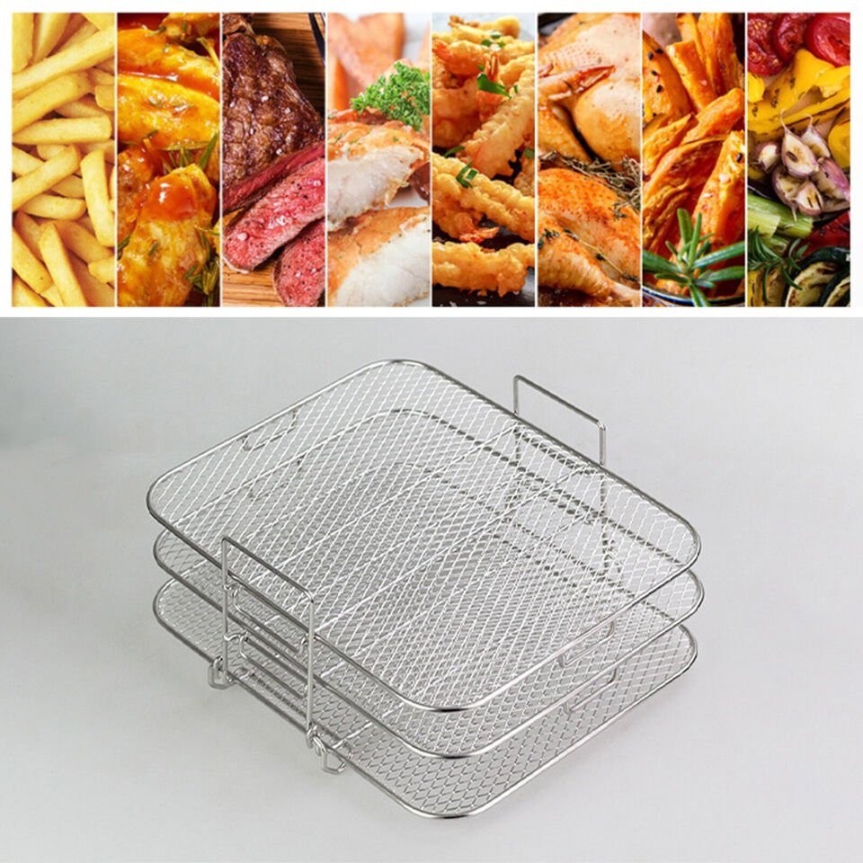 Air Fryer Rack Stainless Steel 3-Layer Stackable Grid For Oven Microwave