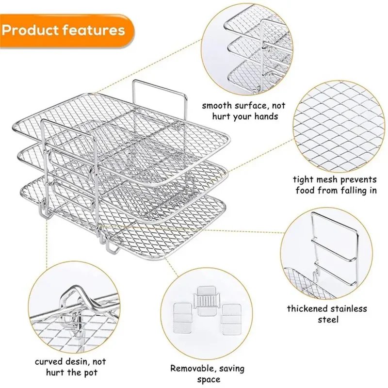 Air Fryer Rack Stainless Steel 3-Layer Stackable Grid For Oven Microwave