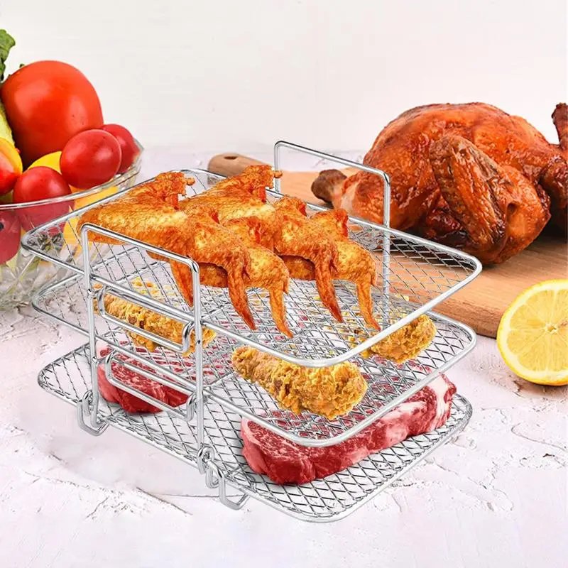 Air Fryer Rack Stainless Steel 3-Layer Stackable Grid For Oven Microwave