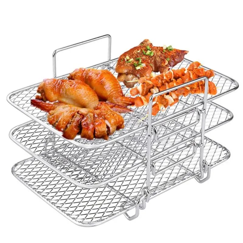 Air Fryer Rack Stainless Steel 3-Layer Stackable Grid For Oven Microwave