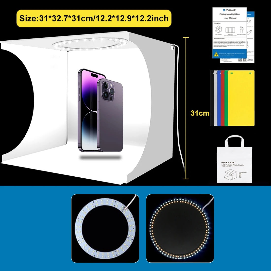 Mini Photo Studio Lightbox Portable Folding Kit With 6 Backdrops
