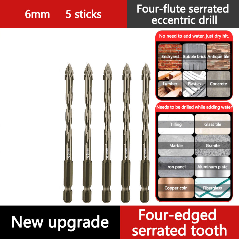 4-Flute Serrated Eccentric Drill Bit Kit Durable Precision Set