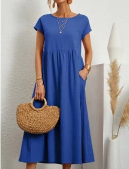 Cotton Linen Sleeveless Dress Loose Fit Solid Color With Pocket