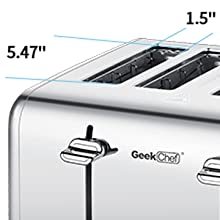 Geek Chef 4 Slice Stainless Steel Toaster Extra-Wide Slots Dual Controls