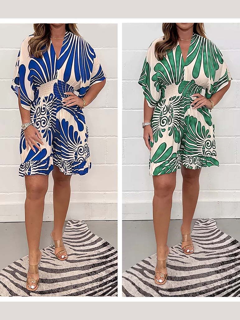 Women's Floral Jumpsuit Casual Short Sleeve Spring Plant Print