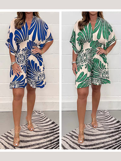 Women's Floral Jumpsuit Casual Short Sleeve Spring Plant Print