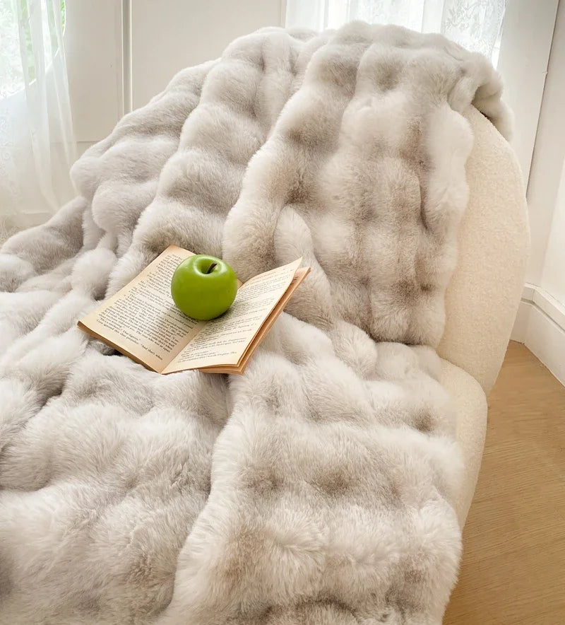 Faux Fur Blanket Plush Rabbit Double Layer Cozy Bedspread For Sofa