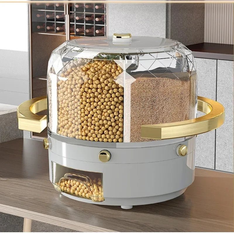 Rotating Grain Dispenser With 360 Degree Multi Compartment Storage