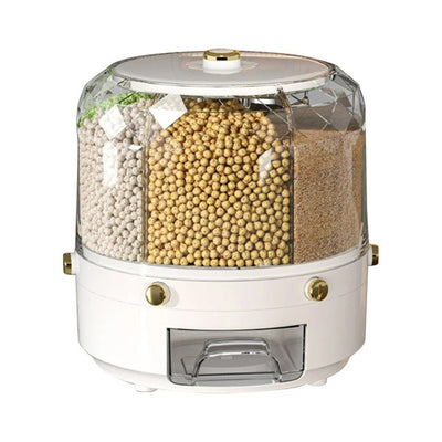 Rotating Grain Dispenser With 360 Degree Multi Compartment Storage
