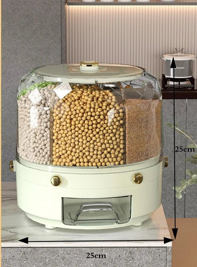 Rotating Grain Dispenser With 360 Degree Multi Compartment Storage