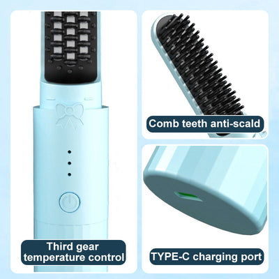 2-in-1 Rechargeable Straightening Comb Long-Lasting Hair Styler