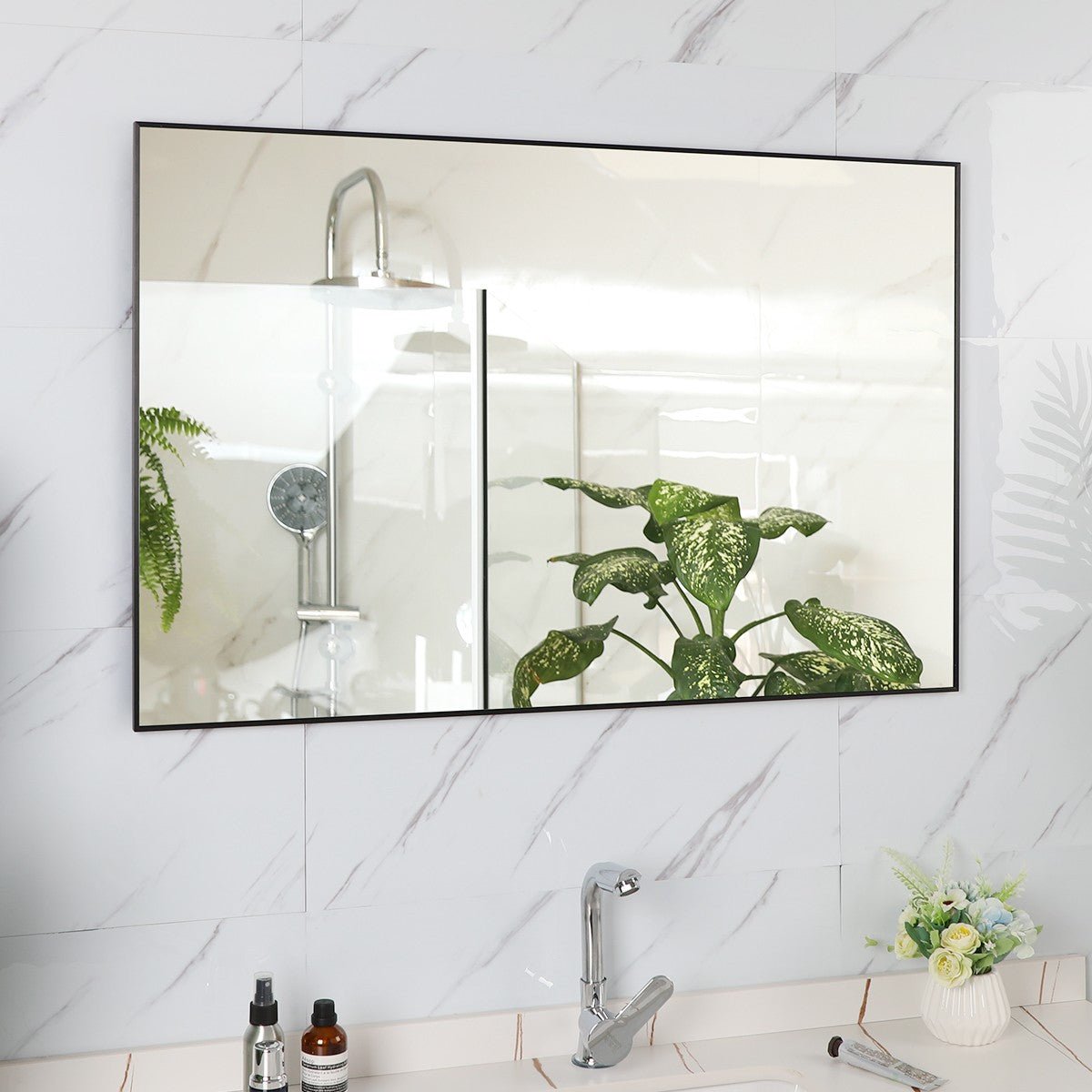 Modern Black Bathroom Mirror With Aluminum Frame For Wall Decor
