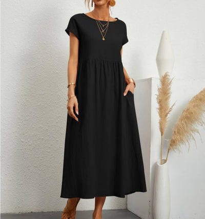 Cotton Linen Sleeveless Dress Loose Fit Solid Color With Pocket