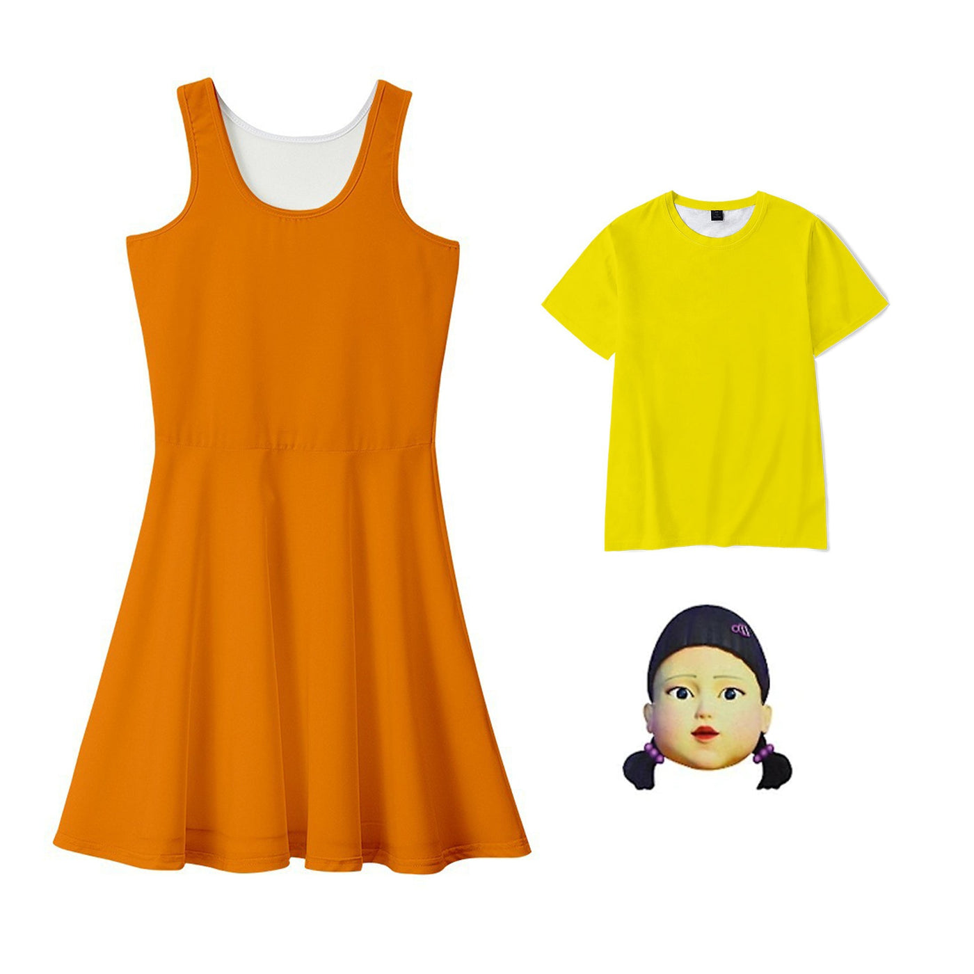 Young-hee Doll Costume 2PCS Girls Women Cosplay Shirt Dress Set
