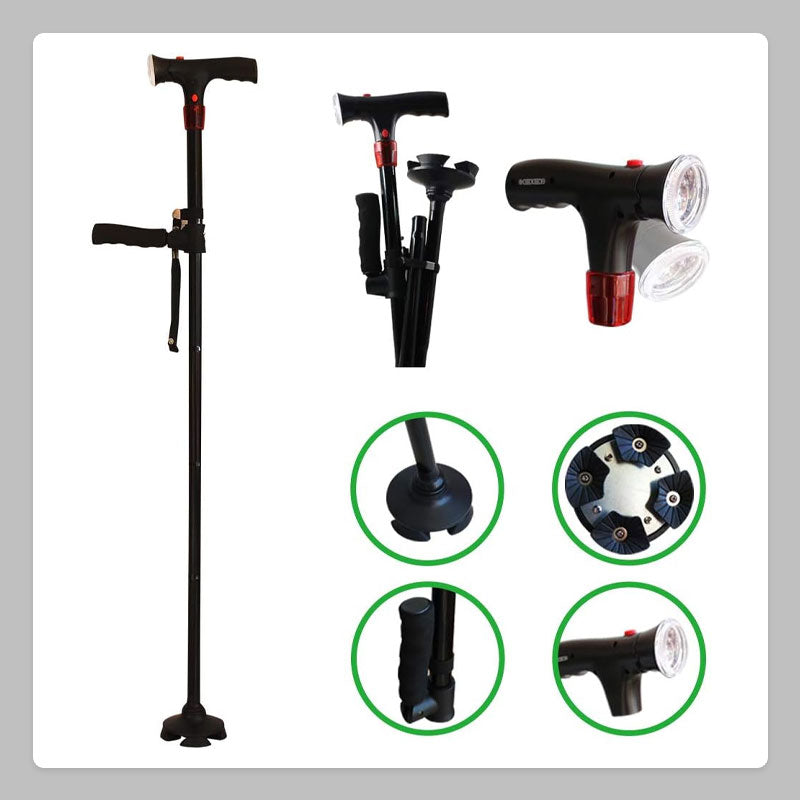 Elderly Cane With Alarm LED Double Handle For Safety