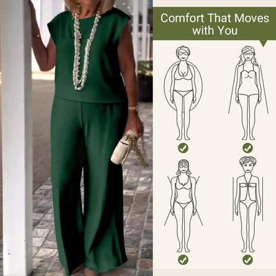 Women's Sleeveless Top And Pants Set Crew Neck Stylish Outfit