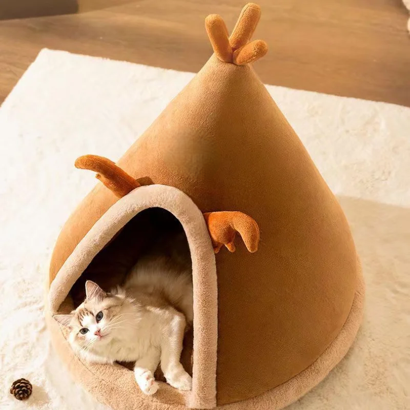 Triangle Pet Tent Bed With Plush Mattress For Dogs And Cats