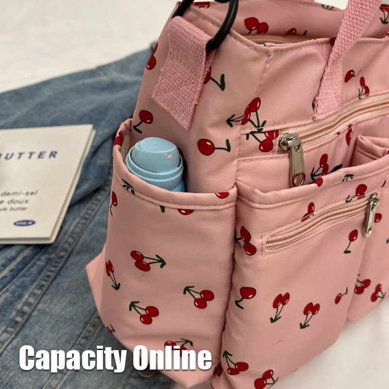 Cherry Print Tote Bag Stylish Lightweight Canvas Handbag