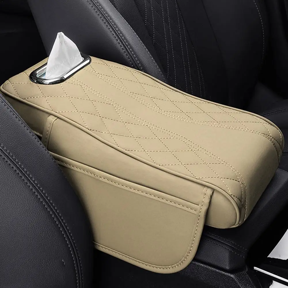 Car Armrest Cushion Memory Foam With Tissue Box And Storage Pockets