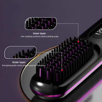 Cordless Ceramic Hair Straightening Brush With Digital LCD Display