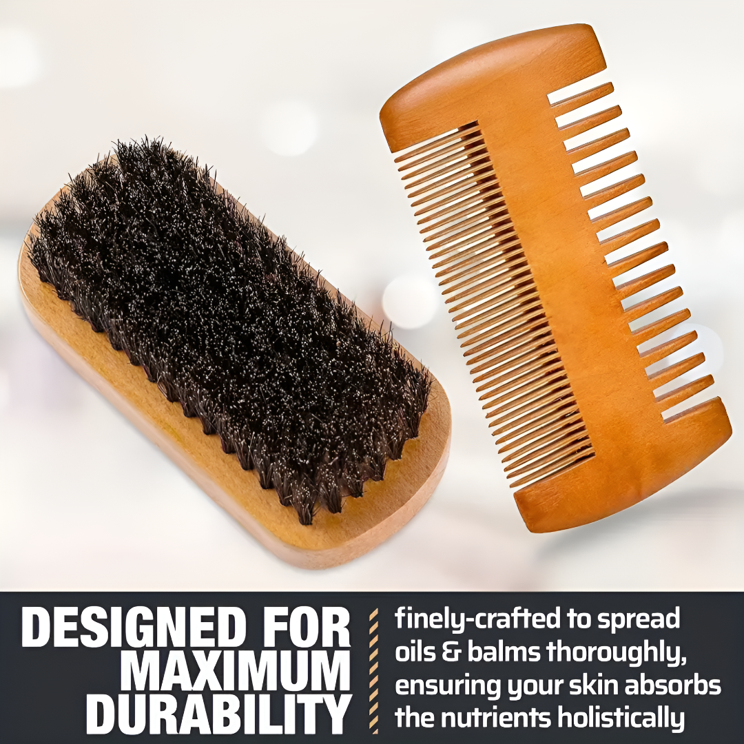 Beard Grooming Kit With Wooden Comb For Smooth Styling