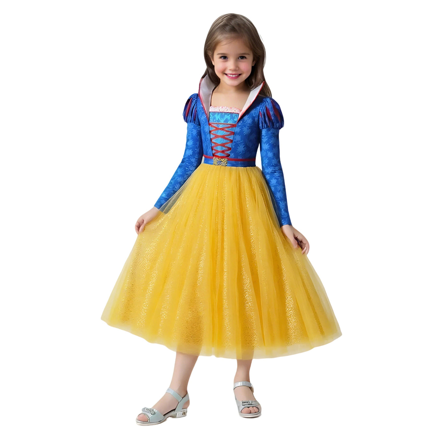 Kids Princess Dress Long Sleeve Puff Ball Gown With Crown Cosplay