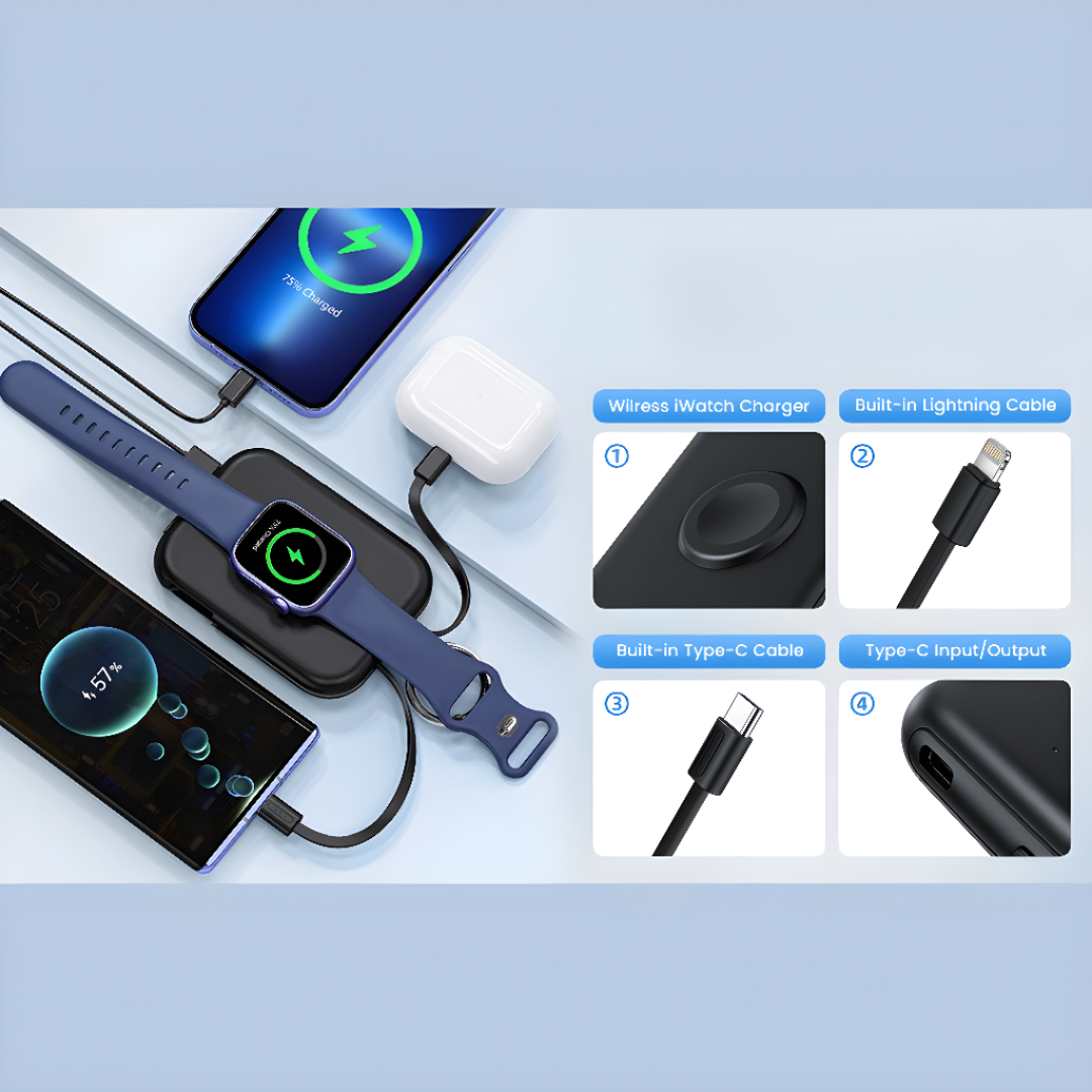 3 In 1 Portable Power Bank Compact Travel Charger Battery