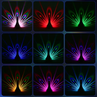 LED Peacock Projection Lamp 12-Color Remote Controlled Atmosphere Light