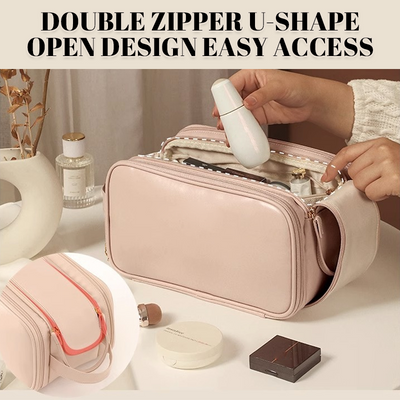 Women's Leather Cosmetic Bag Multifunctional Organizer Pouch