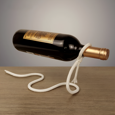 Floating Rope Wine Holder Rustic Wall Mounted Bottle Display