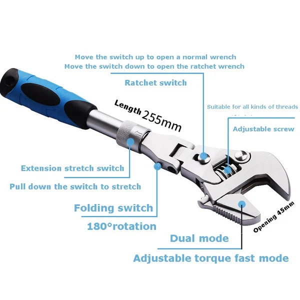 5 In 1 Telescopic Ratchet Wrench With Shaking Head Function