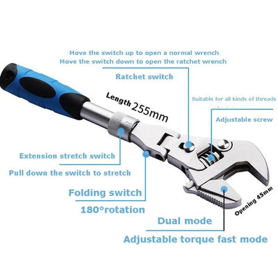 5 In 1 Telescopic Ratchet Wrench With Shaking Head Function