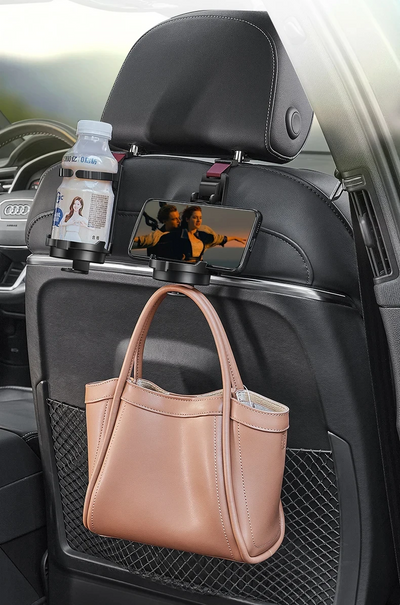 Car Seat Headrest Hook With Cup Holder Multi-Functional Organizer