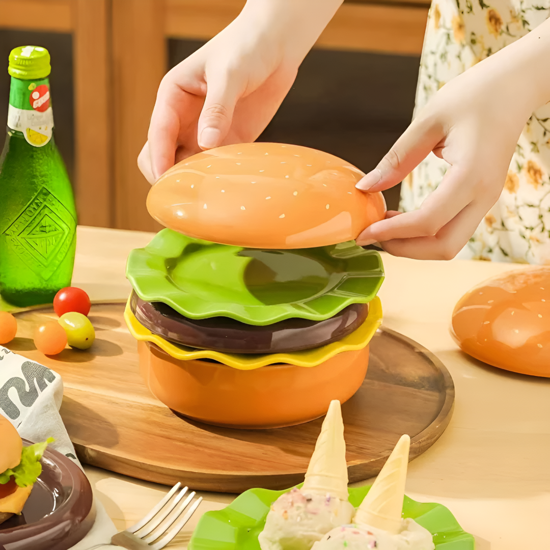 Stackable Ceramic Plates Set For Burgers And Snacks
