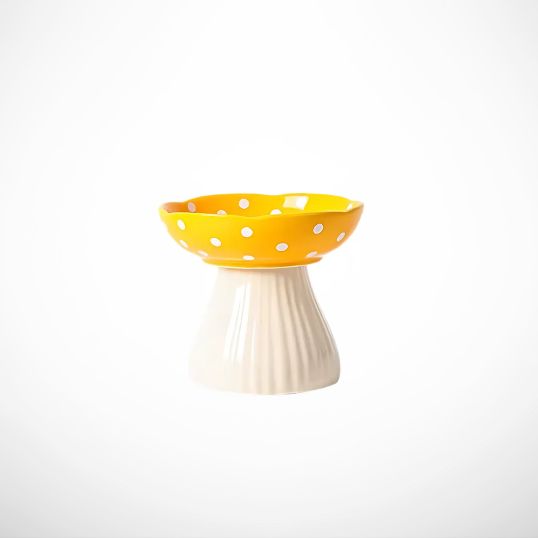 Elevated Ceramic Cat Bowl With Mushroom Design For Pets