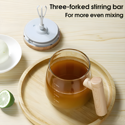 Self Stirring Coffee Mug With Stylish Wooden Handle Design