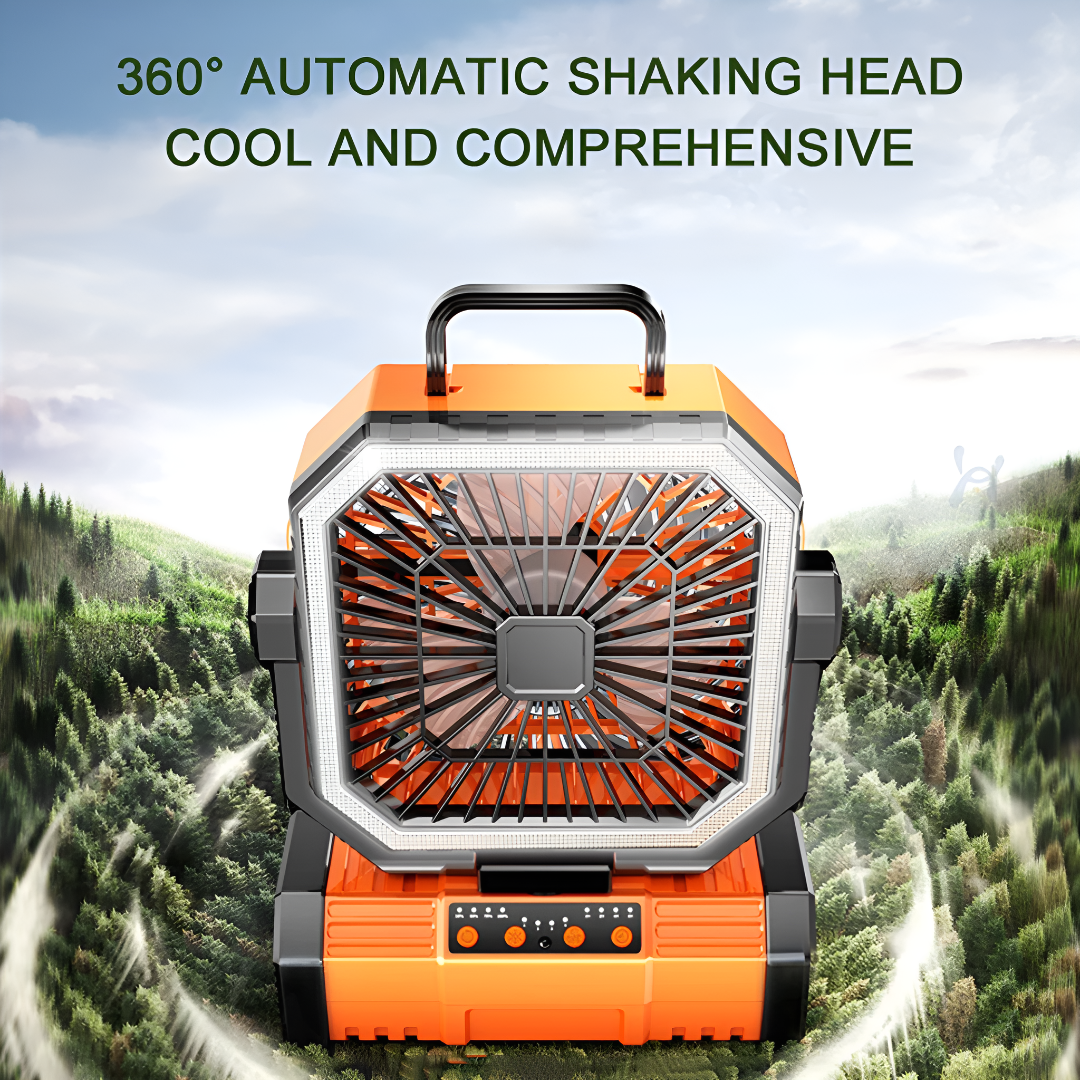 Rechargeable Camping Fan With Rotating Blades And LED Light