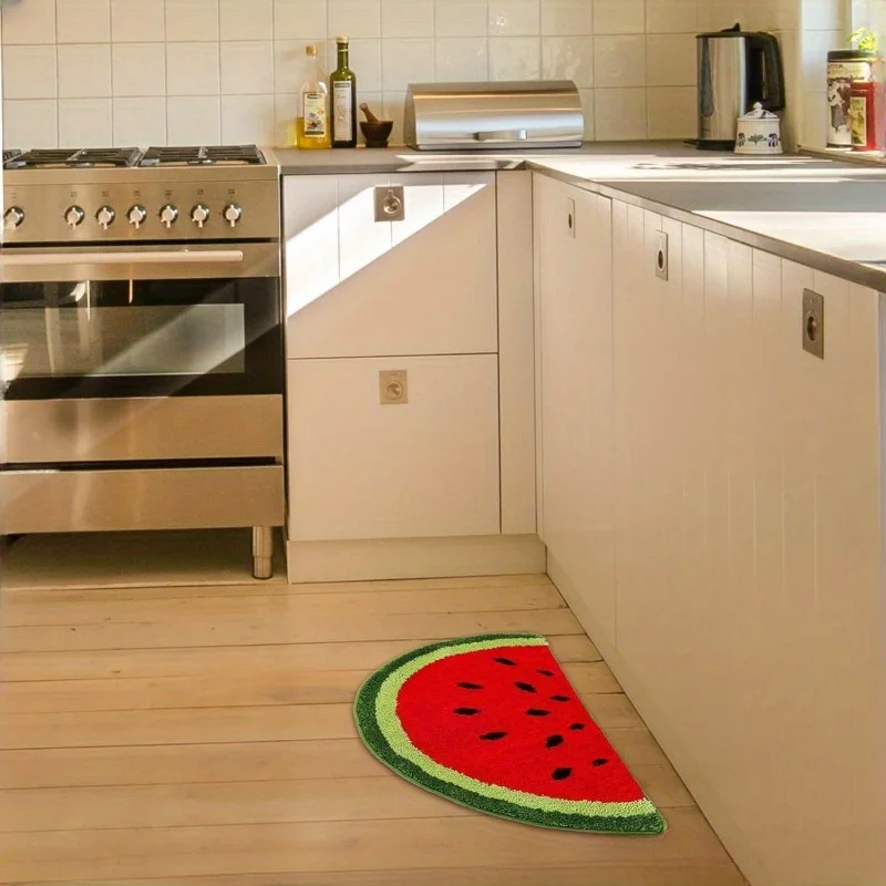 Fruit Pattern Door Rug Half Round Absorbent Non Slip Mat For Home