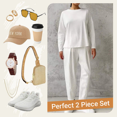 Round-Neck Long Sleeve 2-Piece Loungewear Set For Women