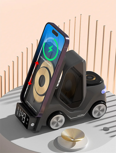 Car Shaped Wireless Charging Dock With LED Alarm Clock Fast Charge