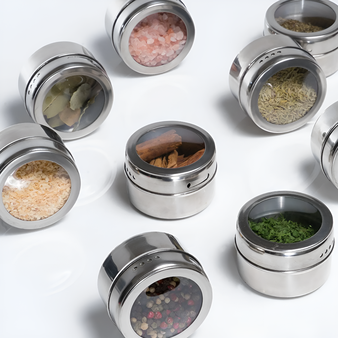 Magnetic Stainless Steel Spice Jars Set For Kitchen Organization
