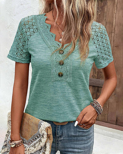 Lace Short Sleeve T-Shirt Elegant Women’s Casual Summer Top