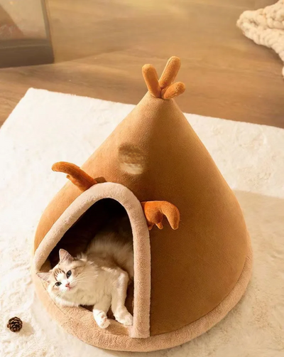 Triangle Pet Tent Bed With Plush Mattress For Dogs And Cats