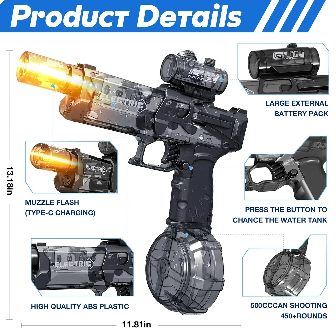 Powerful Electric Water Blaster With Long Range And LED Lights
