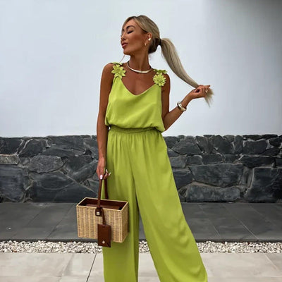 Women's Sleeveless Wide Leg Jumpsuit Elegant Casual Summer Outfit