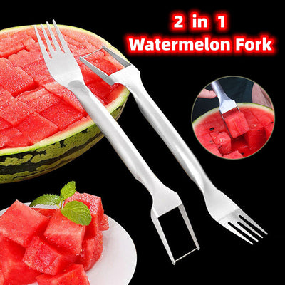 2 In 1 Watermelon Slicer Cutter Stainless Steel Fruit Fork Divider
